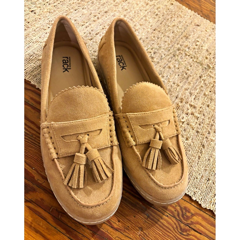 Nordstrom Rack Women's Beige Suede Tassel Slip-On Loafer Flats Size 7